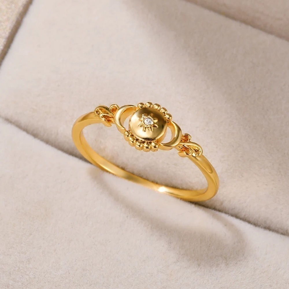 18K Gold Triple Moon Goddess Ring With Diamond Accent